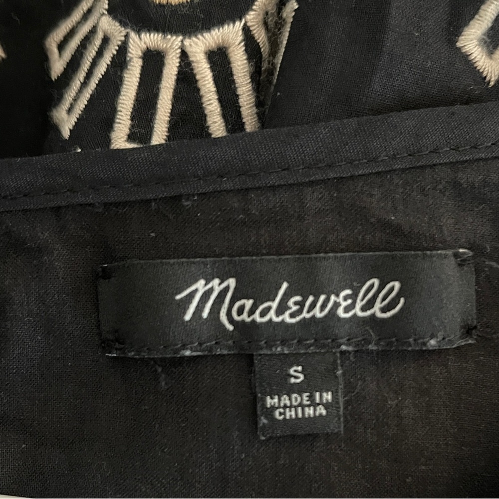Madewell Eyelet Mini Dress Black Embroidered Puff Sleeve Cotton Size S - Picture 5 of 7